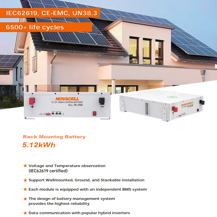 NOVACELL 51.2V 100Ah  BMS Inverter Lithium Ion Energy Storage Solar Battery Packs 6500+ Life Cycles-