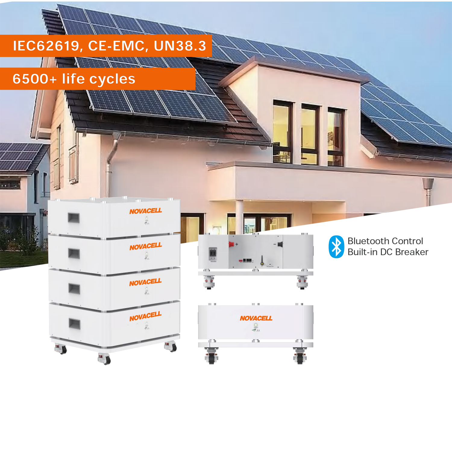 NOVACELL 51.2V 10.24kWh 200Ah  BMS Inverter Lithium Ion Energy Storage Solar Battery Packs 6500+ Life Cycles-