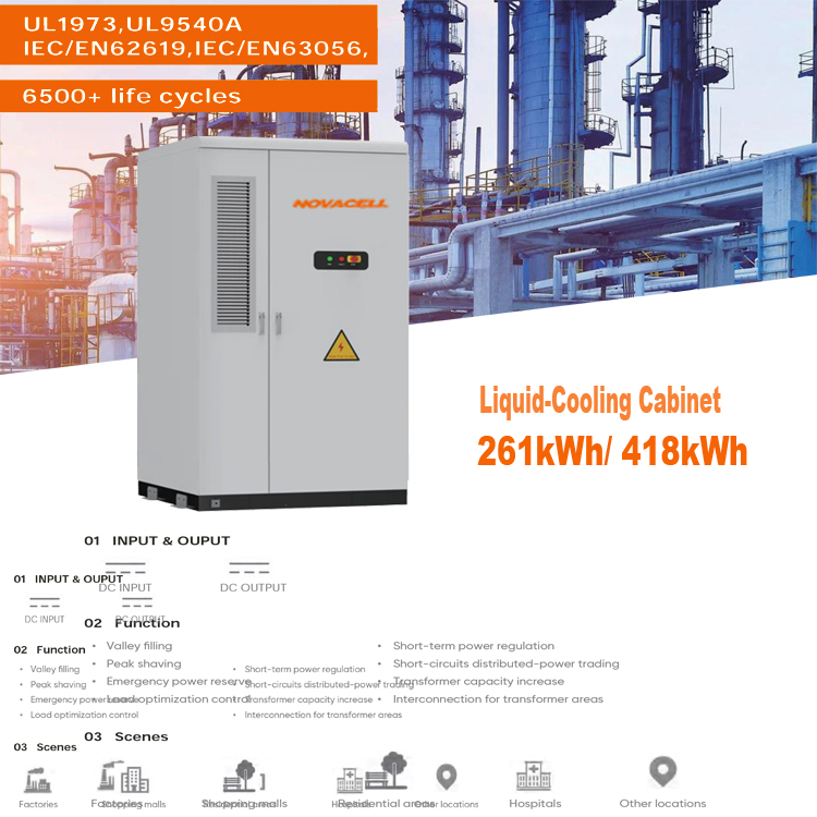 NOVACELL Liquid-Cooling Cabinet 261kWh/ 418kWh Bess Battery Energy Storage System 6500+ Life Cycles-